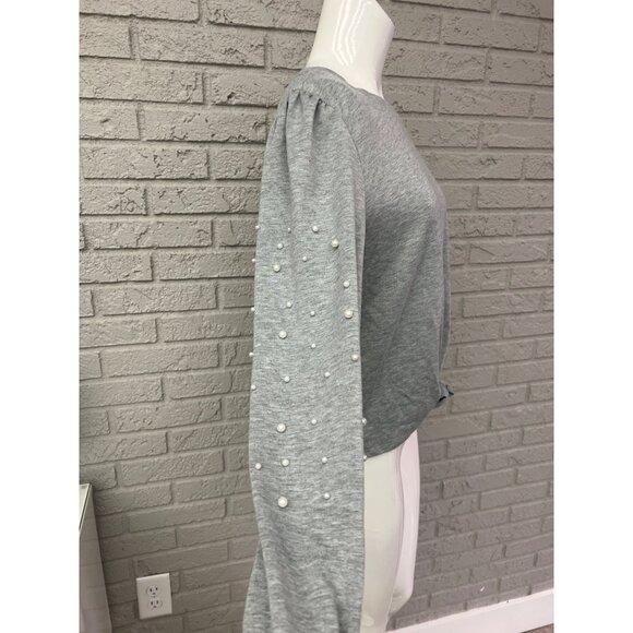 Skonhet Women Gray Faux Pearl Long Sleeve Tie Front Top Size M - Picture 5 of 8